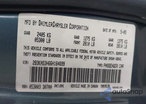 2006 Dodge Charger Rt z USA, uszkodzony, nr VIN 2B3KA53H66H164699